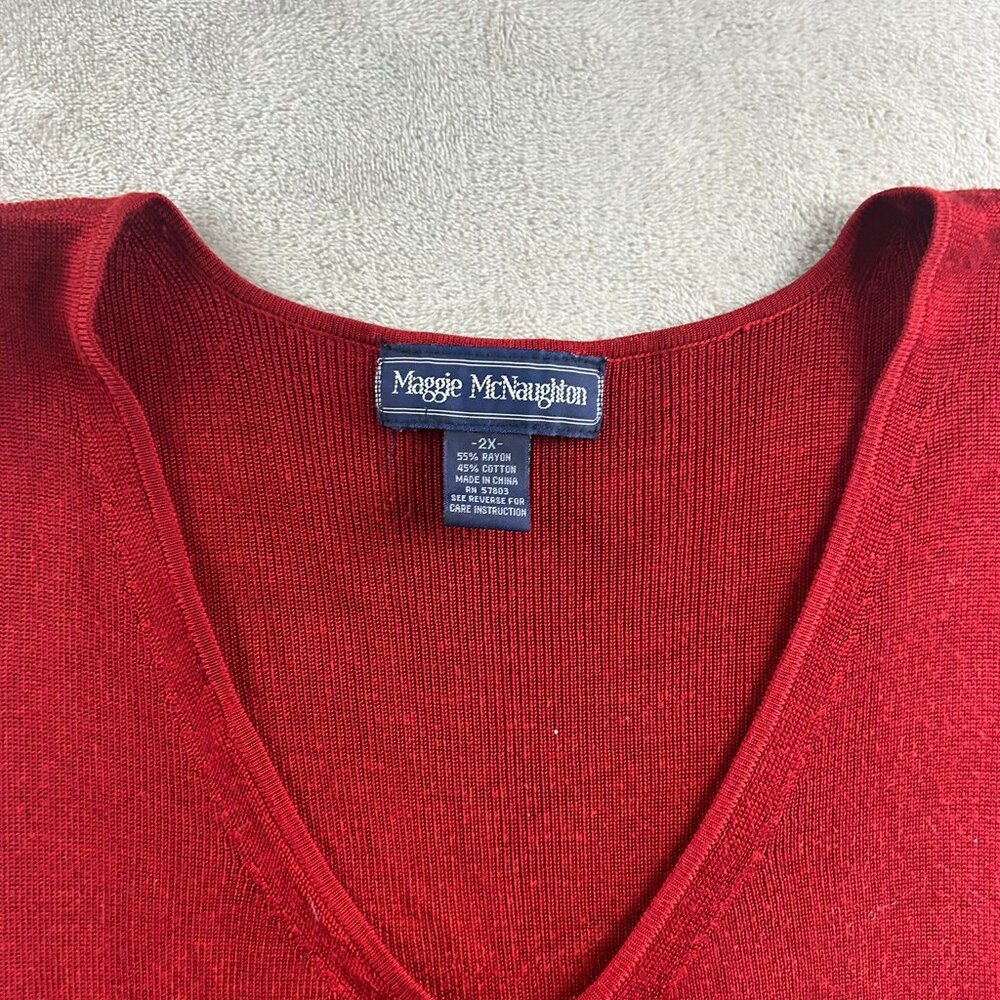 Maggie McNaughton Vest Sweater Buttoned Red 2X V-Neck Sleeveless - Picture 2 of 4